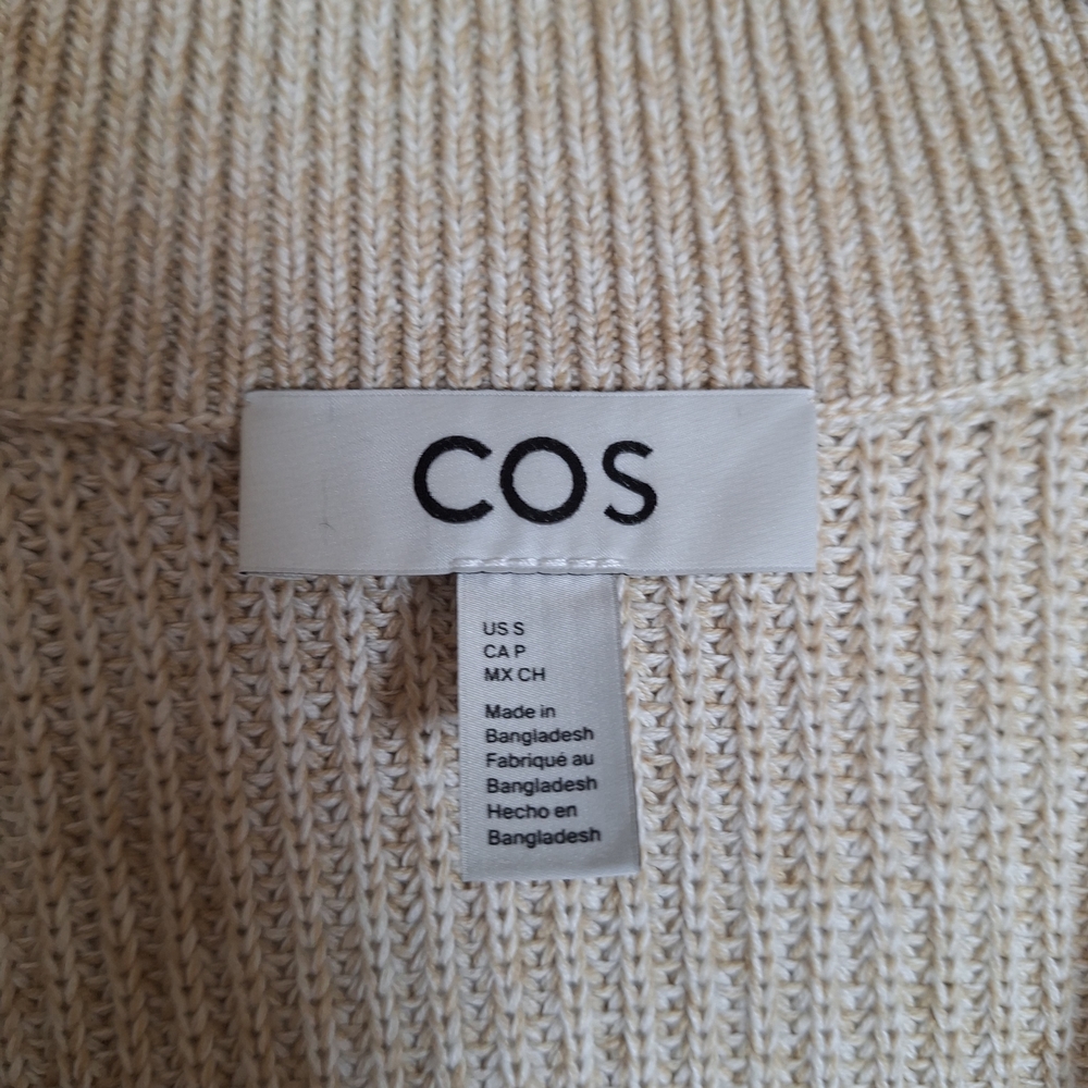 COS Cream Ribbed V-Neck Button-Front Cardigan Jacket Size S - Picture 6 of 9
